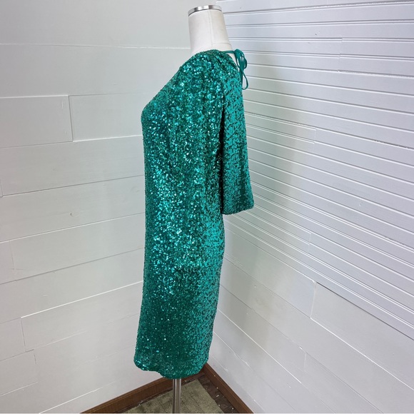 Asos Green Sequin Long Sleeve Cowl Back Dress - Picture 3 of 7